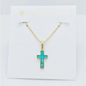Kendra Scott Cross Gold Necklace in Blue Kyocera Opal